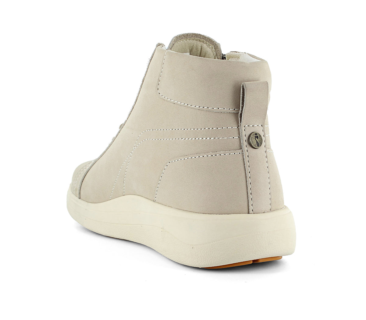 Beige high-top sneaker on a white background. Strive Footwear Women’s Kensington Sand Boots